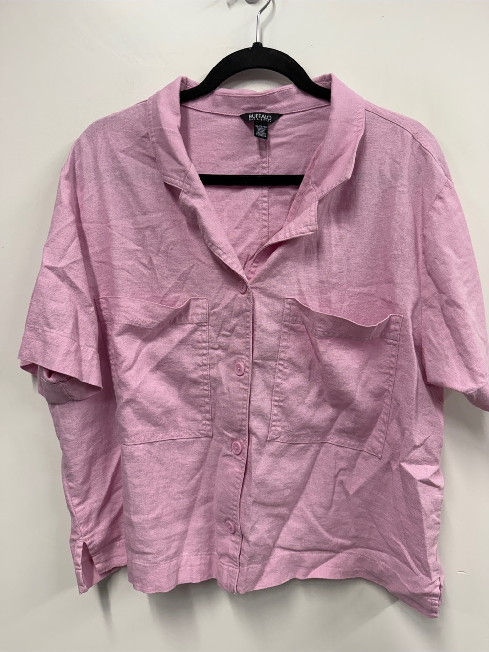Buffalo David Bitton Light Pink Short Sleeve linen Button-Down Shirt XL
